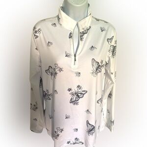 San Soleil Silver Butterflies UPF 50 Quarter Zip Top - S gray.  White , nylon